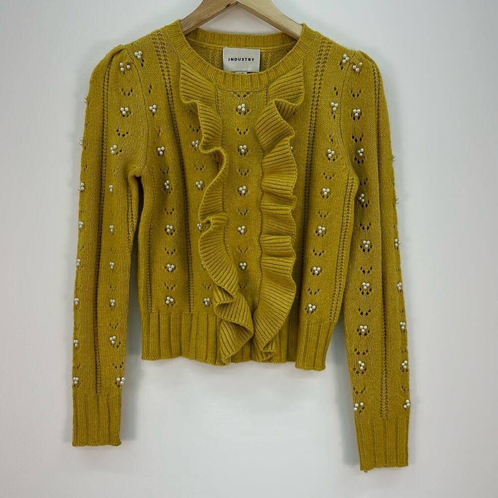 Industry Republic Mustard Yellow Beaded Wool Blend Puff Long Sleeve Sweater S
